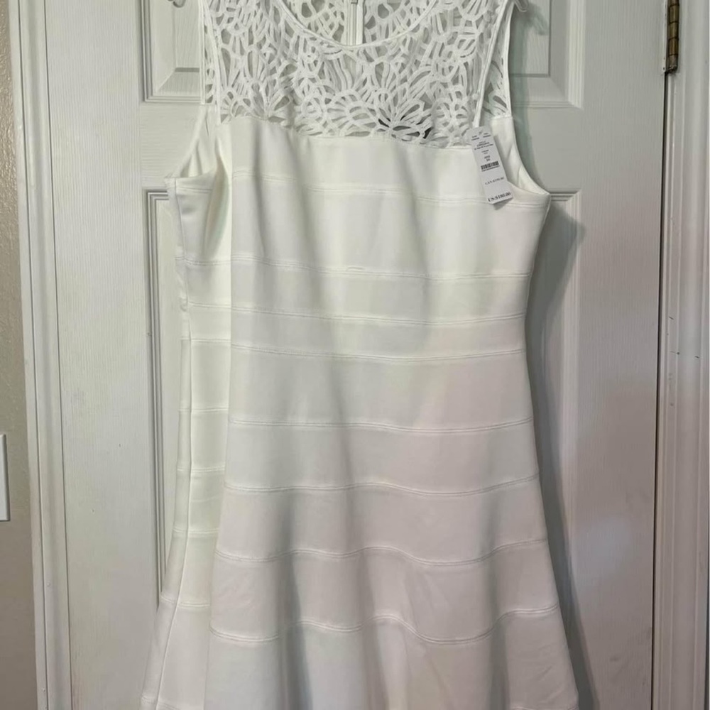 White House Black Market White Lace Yoke A-Line Sleeveless Dress